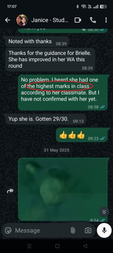 janice brielle testimonial best math and additional math tuition near you.