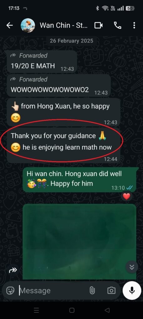 wan ching hong xuan testimonial. best math and additional math tuition near you.