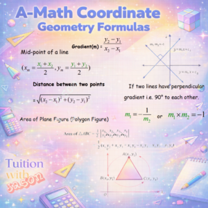 Additional Math Coordinate geometry formulas. Math tuition in woodlands, sembawang, boon lay, jurong west, taman jurong, marsiling, admiraliy yew tee, choa chu kang and canberra.