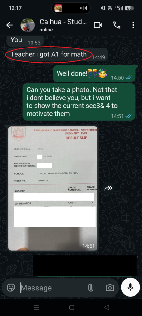 caihua testimonial of tuition with jason, a-math and e-math. best math tuition woodlands jurong west, boon lay, taman jurong, yew tee, choa chu kang, marsiling, admiralty, sembawang