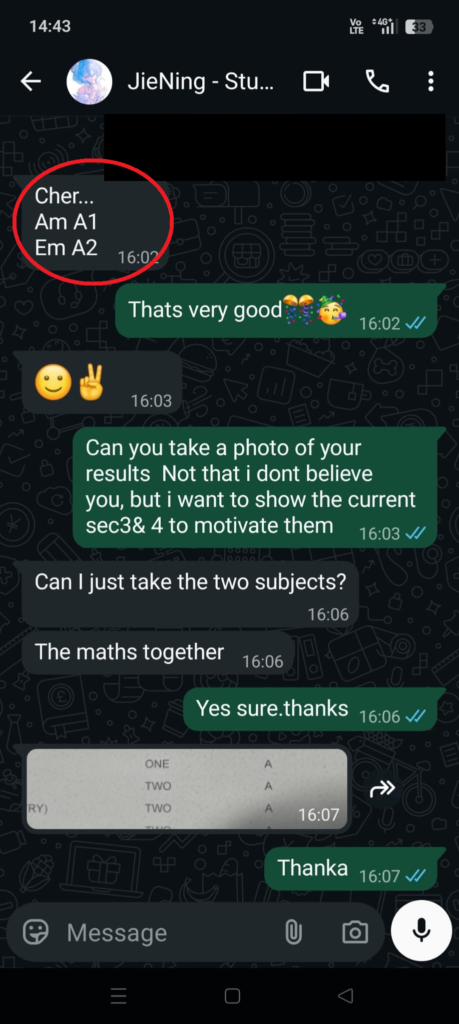 jie ning testimonial of tuition with jason, a-math and e-math. best math tuition woodlands jurong west, boon lay, taman jurong, yew tee, choa chu kang, marsiling, admiralty, sembawang