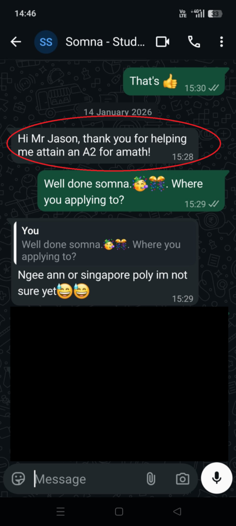 somna testimonial of tuition with jason, a-math and e-math. best math tuition woodlands jurong west, boon lay, taman jurong, yew tee, choa chu kang, marsiling, admiralty, sembawang